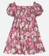 Little Girls Floral Dress Baby girls Dress Smocked Floral Dress Peasant Dress Puff Sleeves Pink