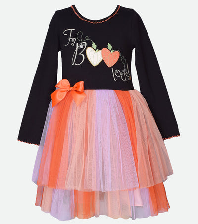 Girls Halloween dress with tulle skirt and BOO applique