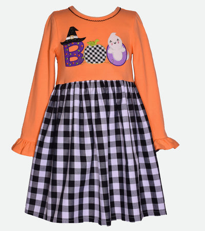 Little girls halloween dress with BOO applique and ghosts