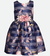 girls party dress navy floral stripe