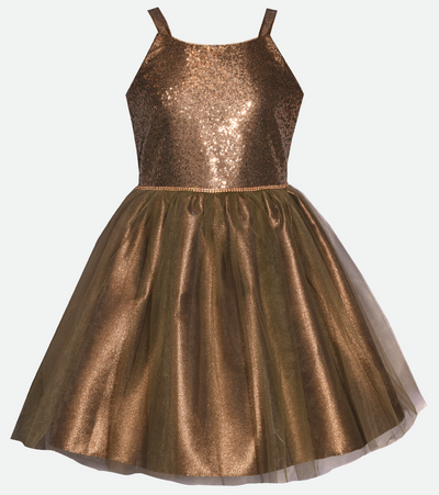 Tween girls party dress with gold sequins and ballerina skirt