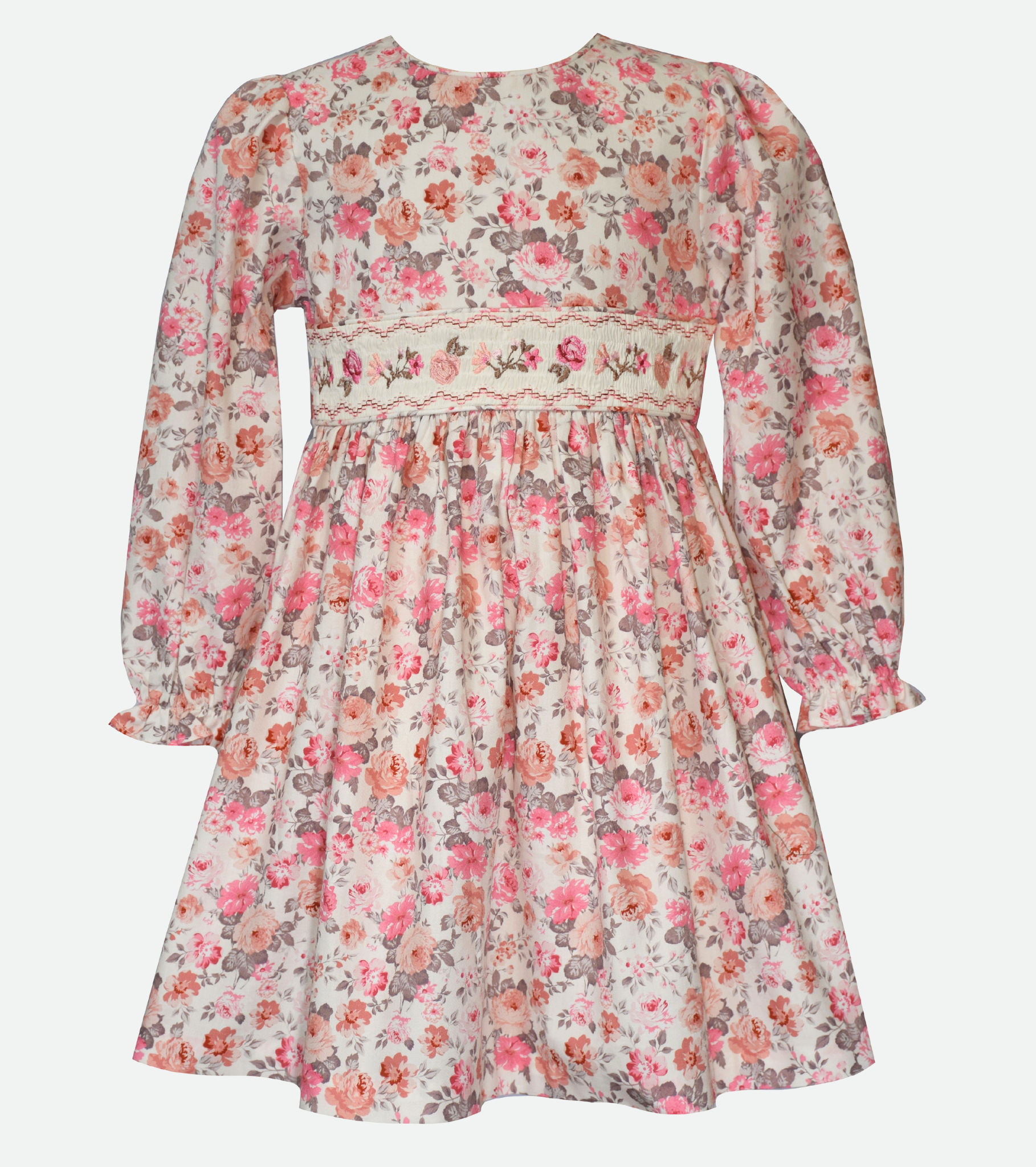 Long Sleeve Floral Smocked Dress for Girls