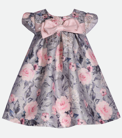 Baby girls party dress with rose print in pink
