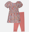 Peach outfit set for girls with floral top and capri legging set
