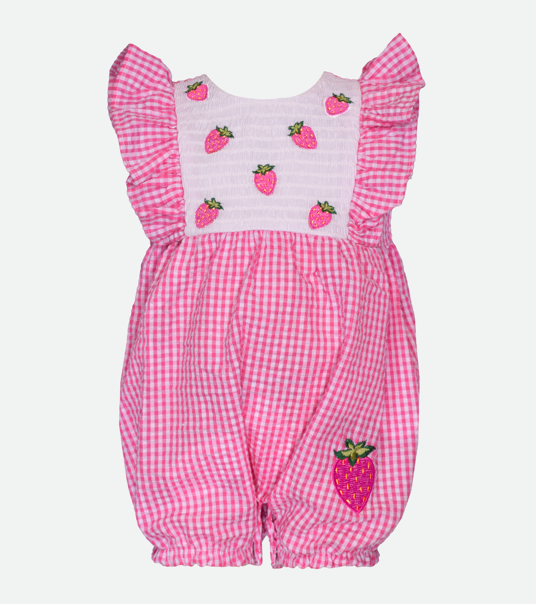 Pink Gingham Strawberry Bubble for Baby girl