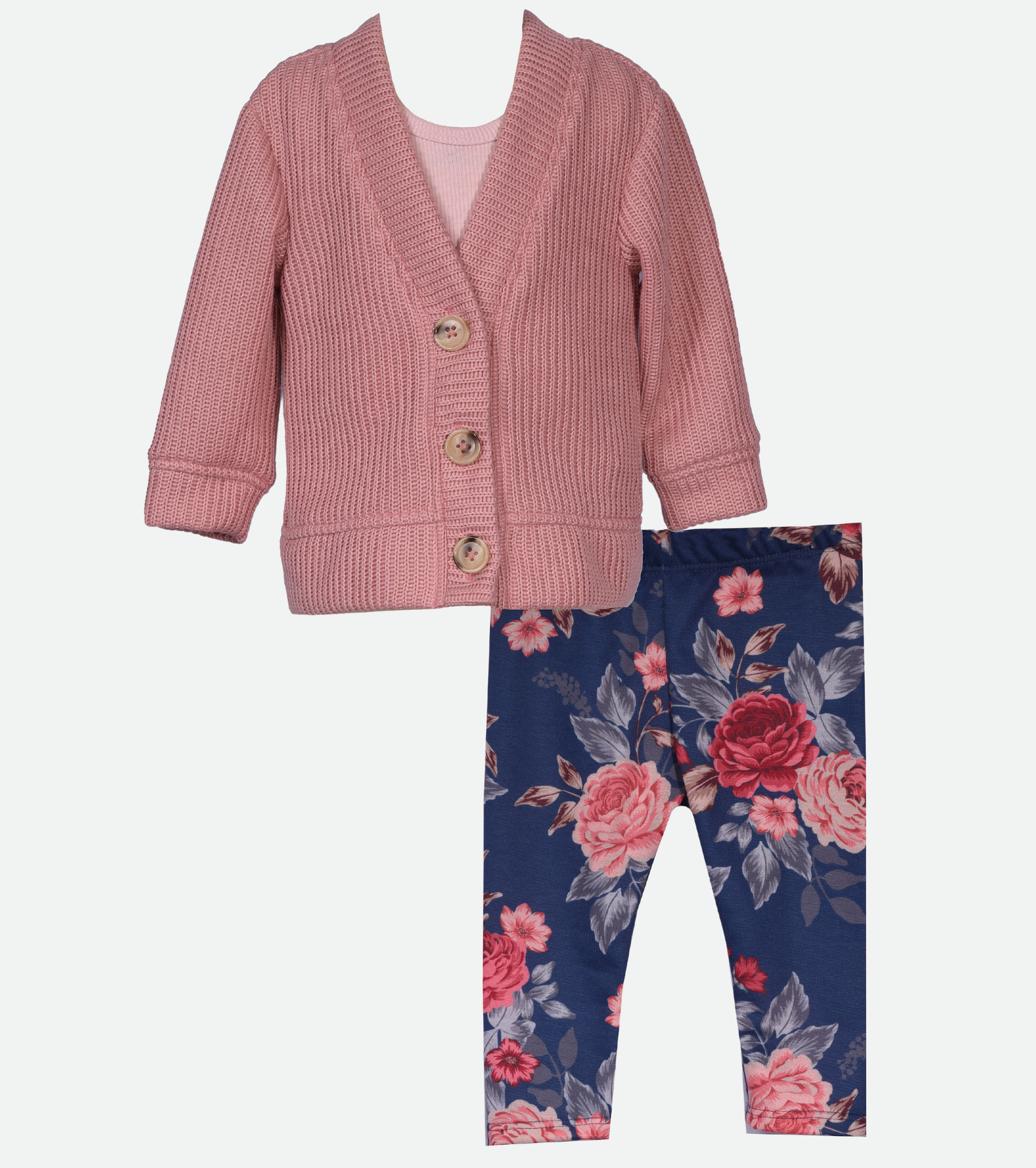 Pink knit 3 piece cardigan outfit set for girls 