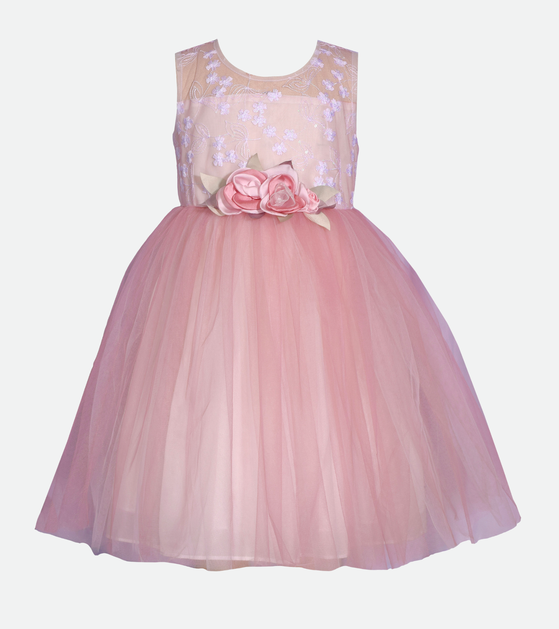 Pink party dress for baby girl with embroidered lace 
