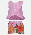 Pink gingham short set for girls outfit set floral