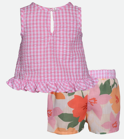 Pink gingham short set for girls outfit set floral