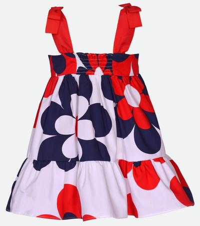 Red white and blue floral dress for girls memorial day sundress for little girl