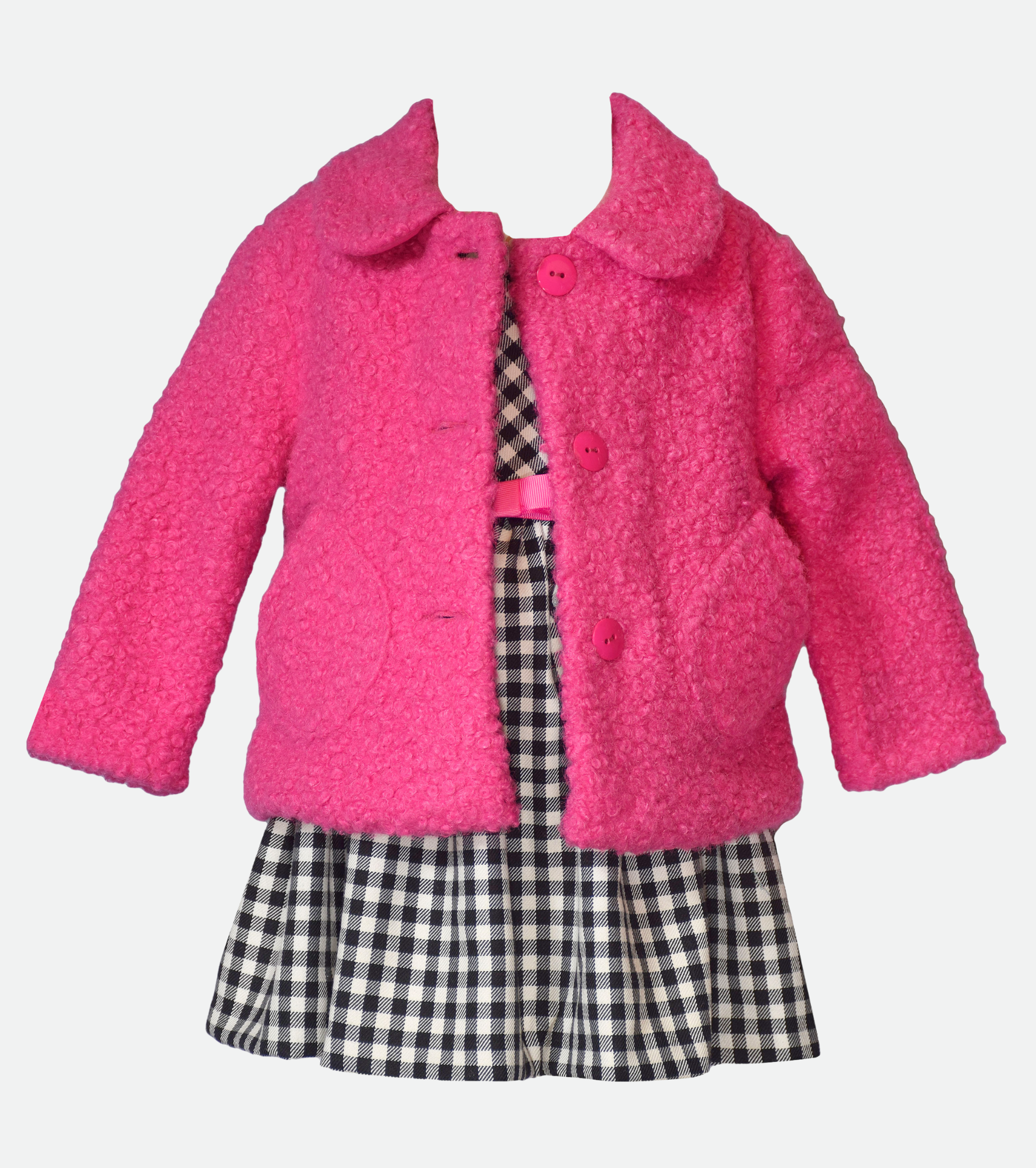 Plaid dress with hot pink coat set for girls 