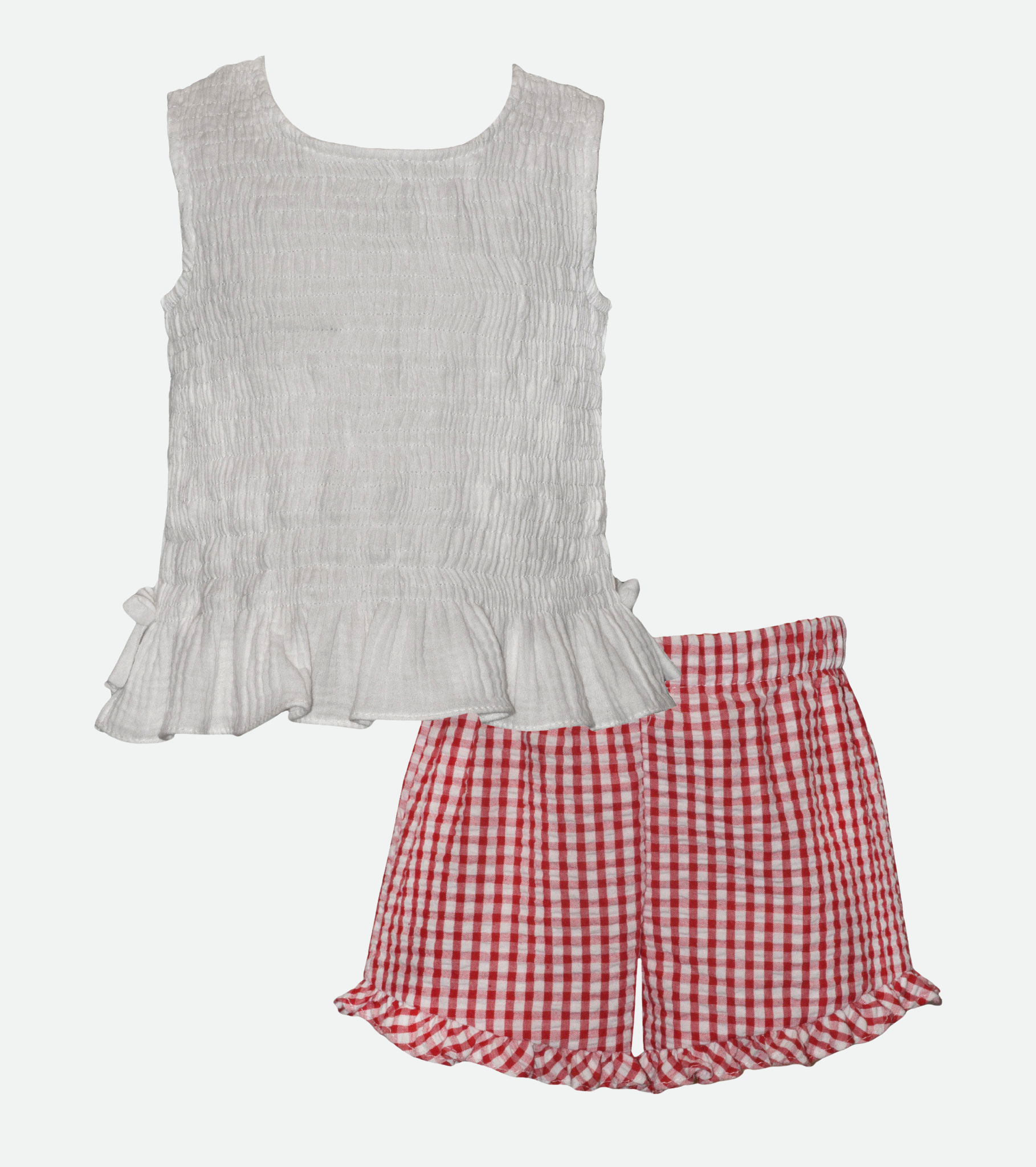 Red and White Gingham Short Set for Girls