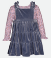 Baby girls blue velvet jumper dress with floral shirt set