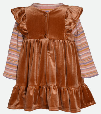 Baby girls velvet jumper dress with striped knit shirt set 