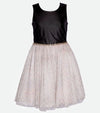 Tween girls black and white party dress with faux leather and point d'esprit mesh skirt