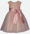 girls pink sequin party dress with tulle ballerina skirt and satin sash bow