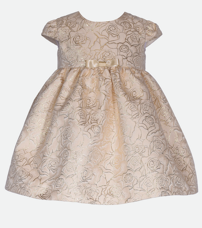 Baby girls party dress in gold with fur shrug