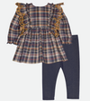 Girls plaid top and legging set, little girls pinafore ruffle top, girls back to school outfit set