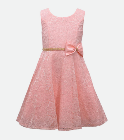 Lace Plus Size Girls Dress with Rhinestone Band and Bow