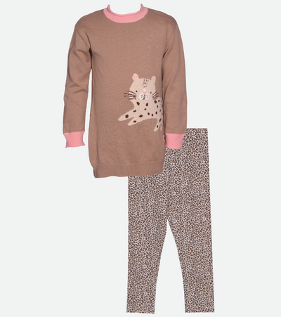 Little girls tiger sweater with cheetah print legging set