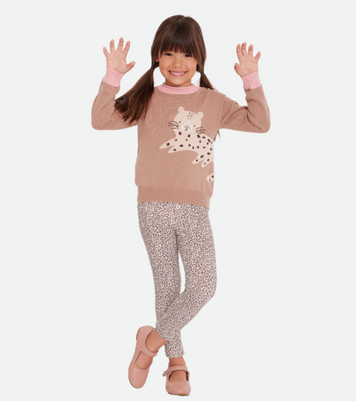 Little girls tiger sweater with cheetah print legging set 
