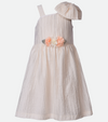 White party dress for girls with bow shoulder in pleated ivory dress