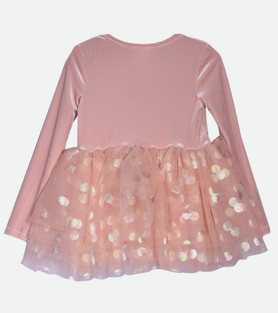 pink tutu dress for baby girls in velvet with polka dot skirt