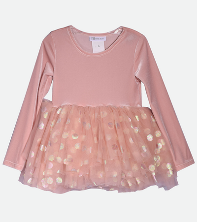 pink tutu dress for baby girls in velvet with polka dot skirt
