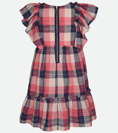 Evie Plaid Flutter Sleeve Dress