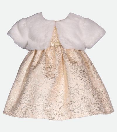Baby girls christmas dress in gold with fur shrug