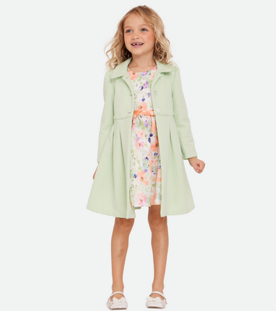 Matching sister Easter Outfit For Girls with Coat and dress set in green floral
