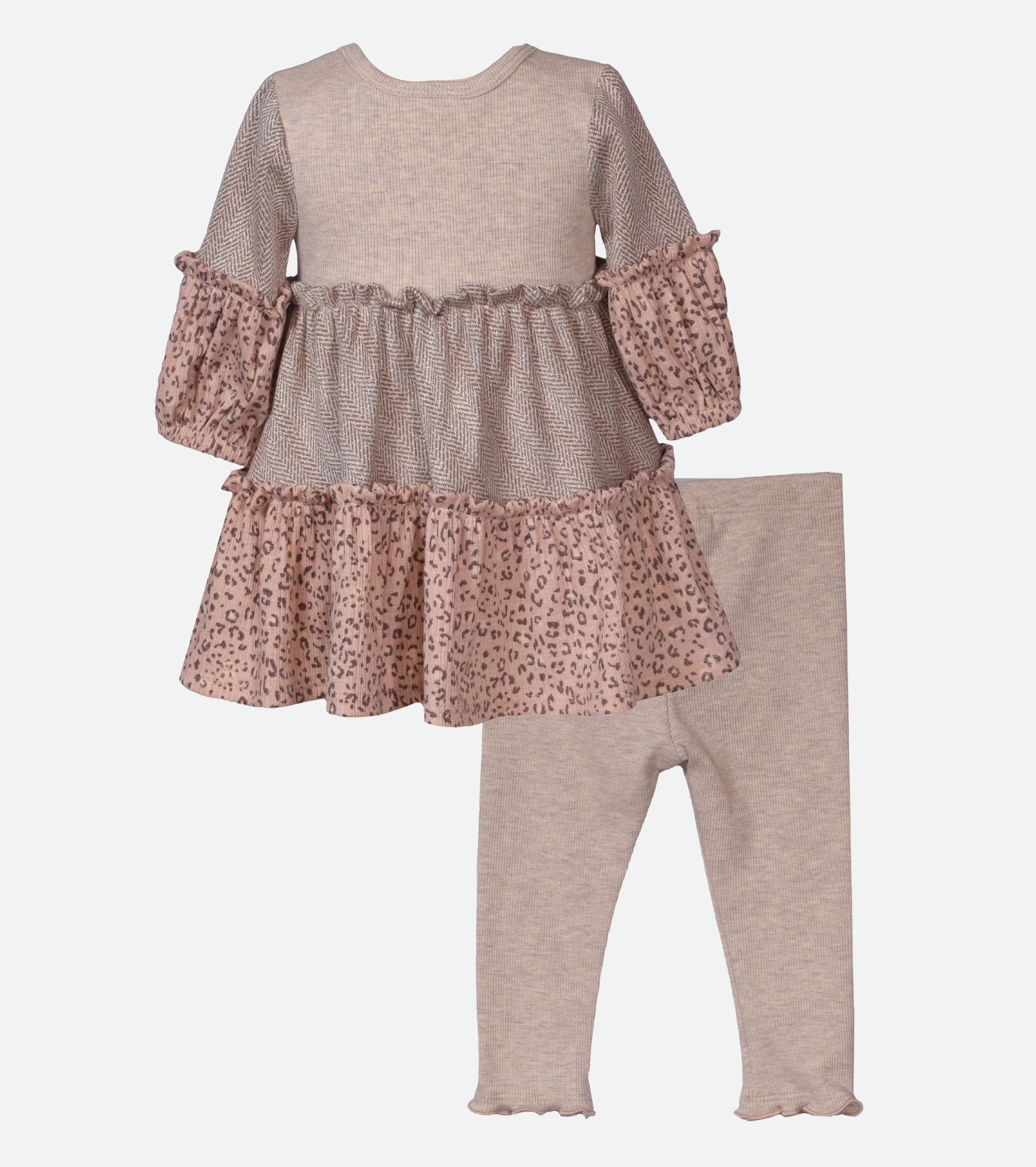 Tan Mixed Print Long Sleeve Legging Set for Girls