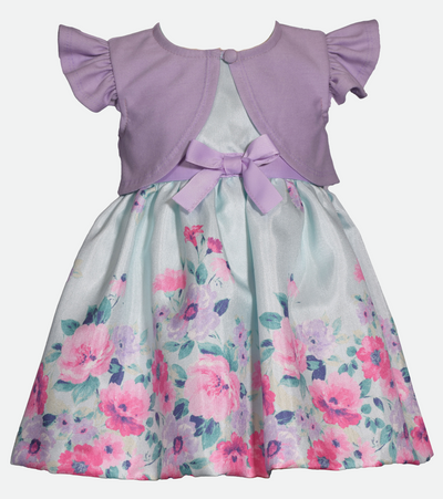 Matching sister outfit baby girl Easter dress with purple cardigan and floral party dress