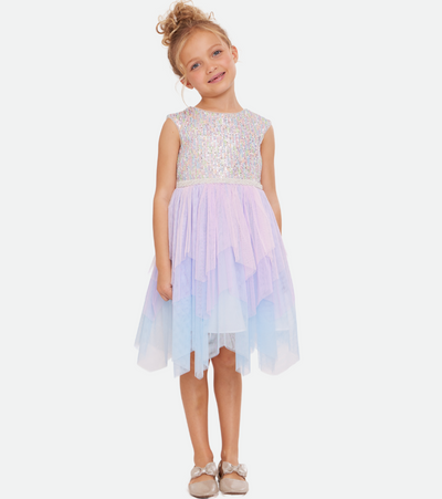 Short sleeve sequin fairy party dress for girls