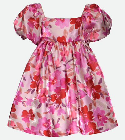 Floral puff sleeve party dress for girls