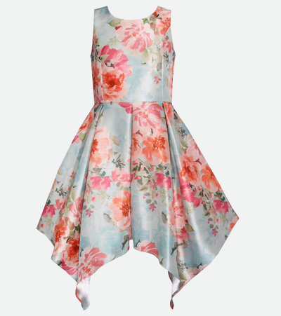Floral party dress for girls blue floral party dress with open back for girls