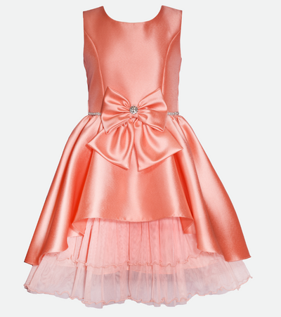 orange sleeveless party dress for girls with high low skirt