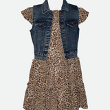 Sonia Cheetah Print Dress with Denim Vest - Image 