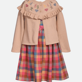 ABC Plaid Dress with Embroidered Cardigan - Image 