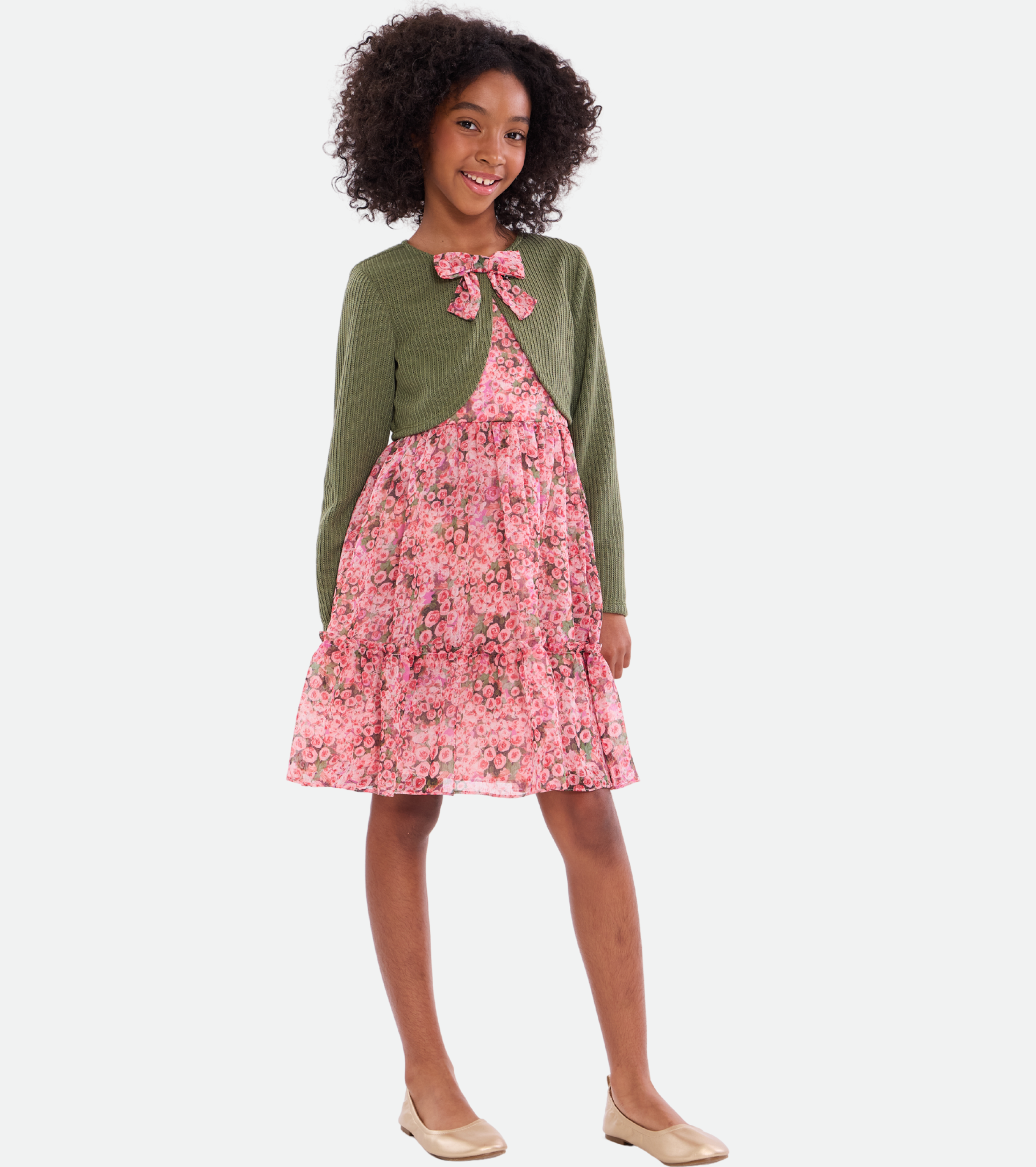 Hailey Floral Chiffon Dress with Cardigan