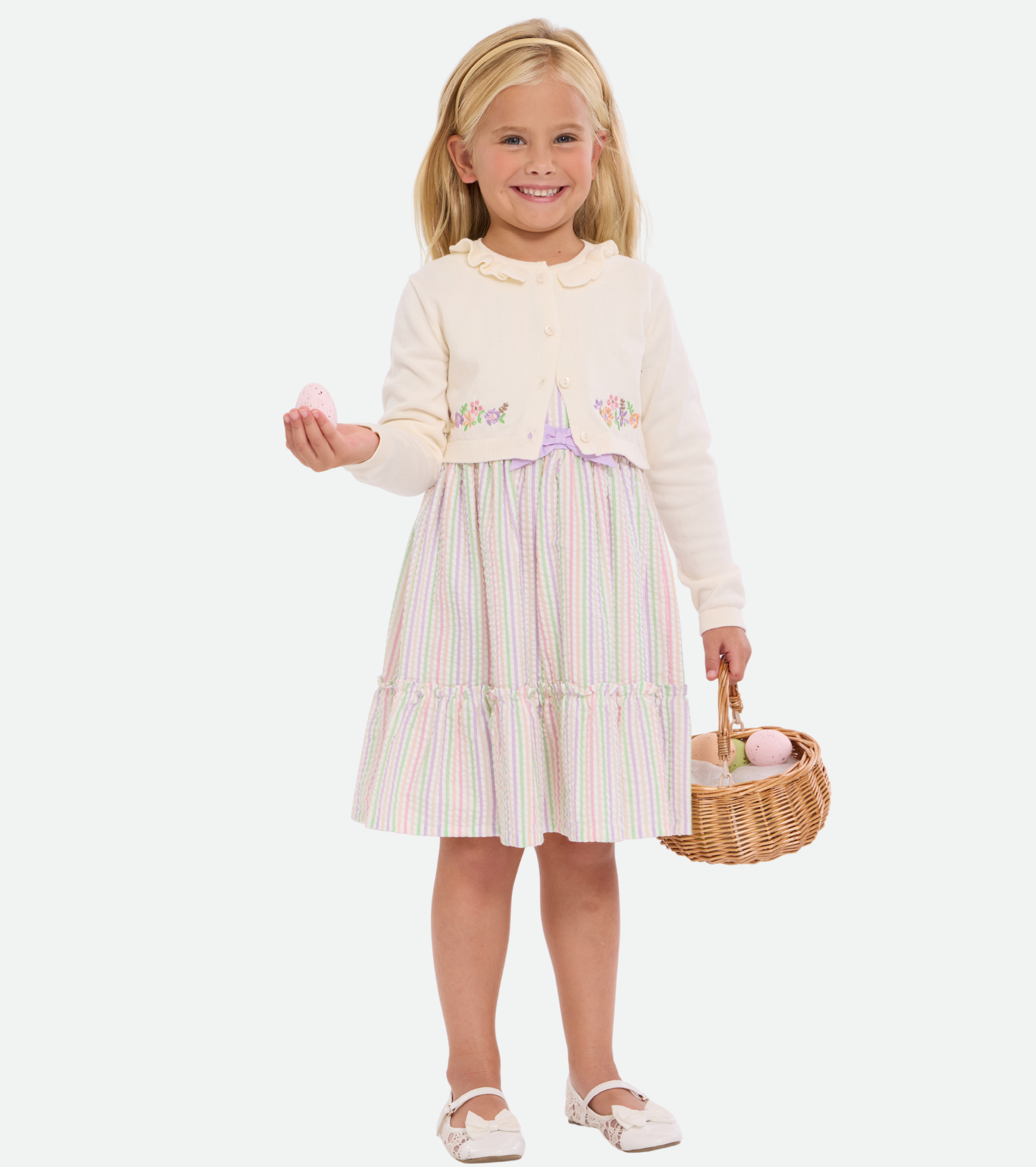 Luca Embroidered Bunny Dress and Cardigan Set