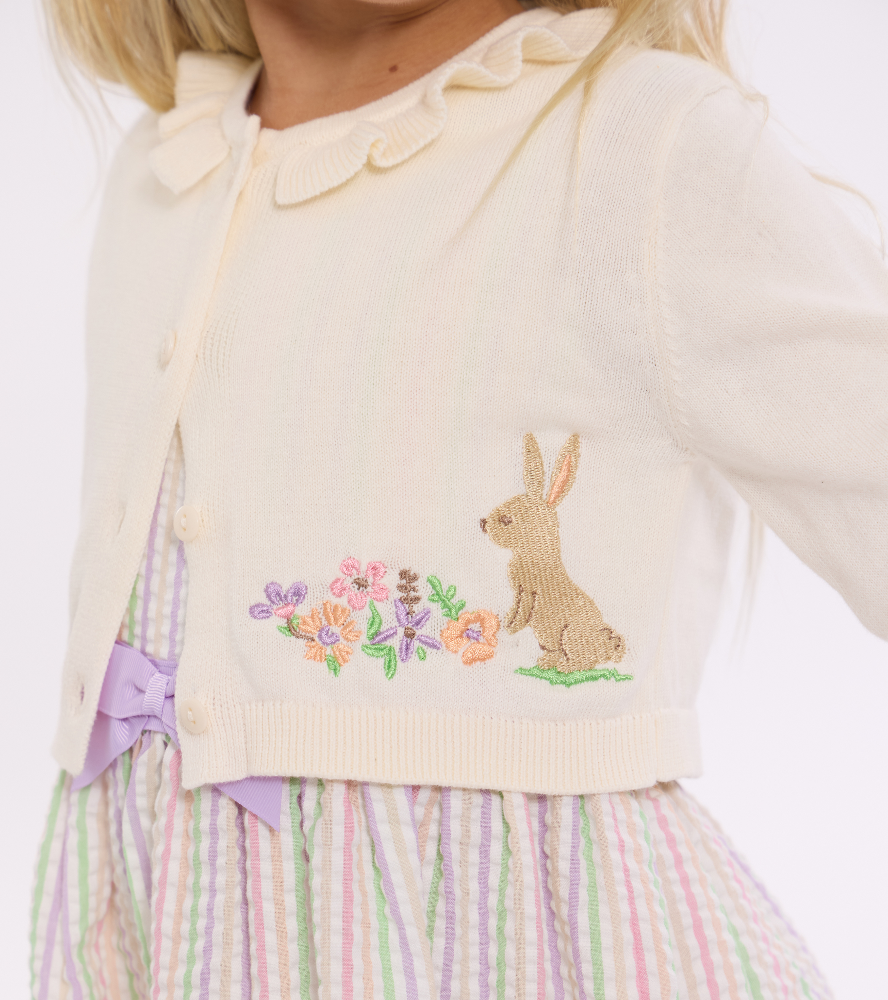 Luca Embroidered Bunny Dress and Cardigan Set