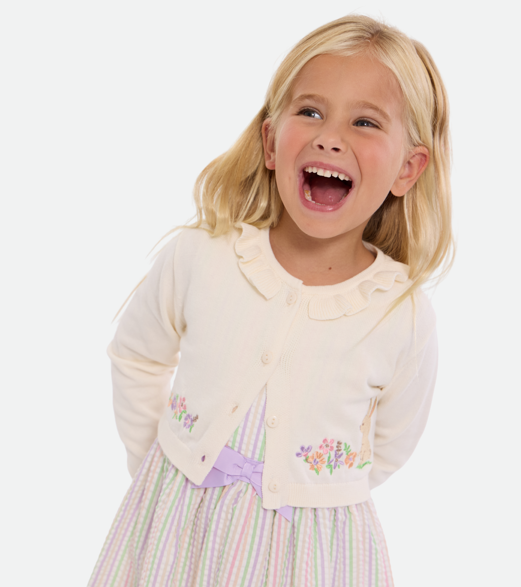 Luca Embroidered Bunny Dress and Cardigan Set