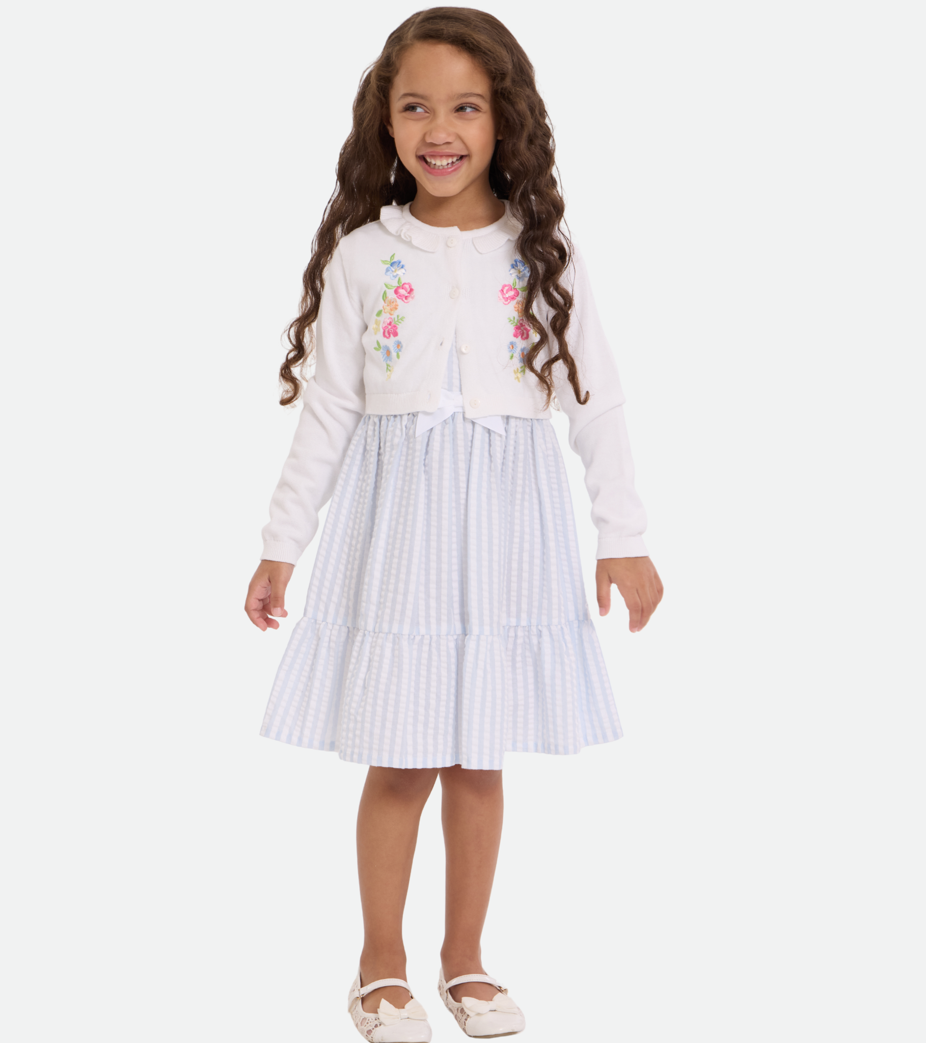 Meadow Seersucker Dress with Floral Cardigan