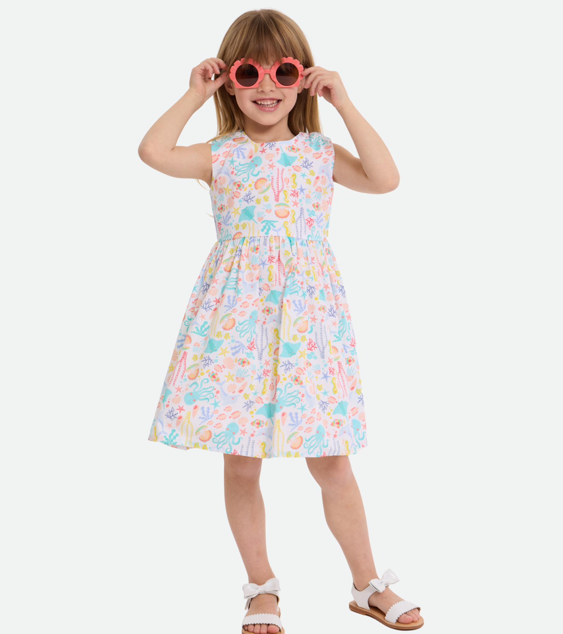 Ariel Marine Print Sundress with Sunglasses