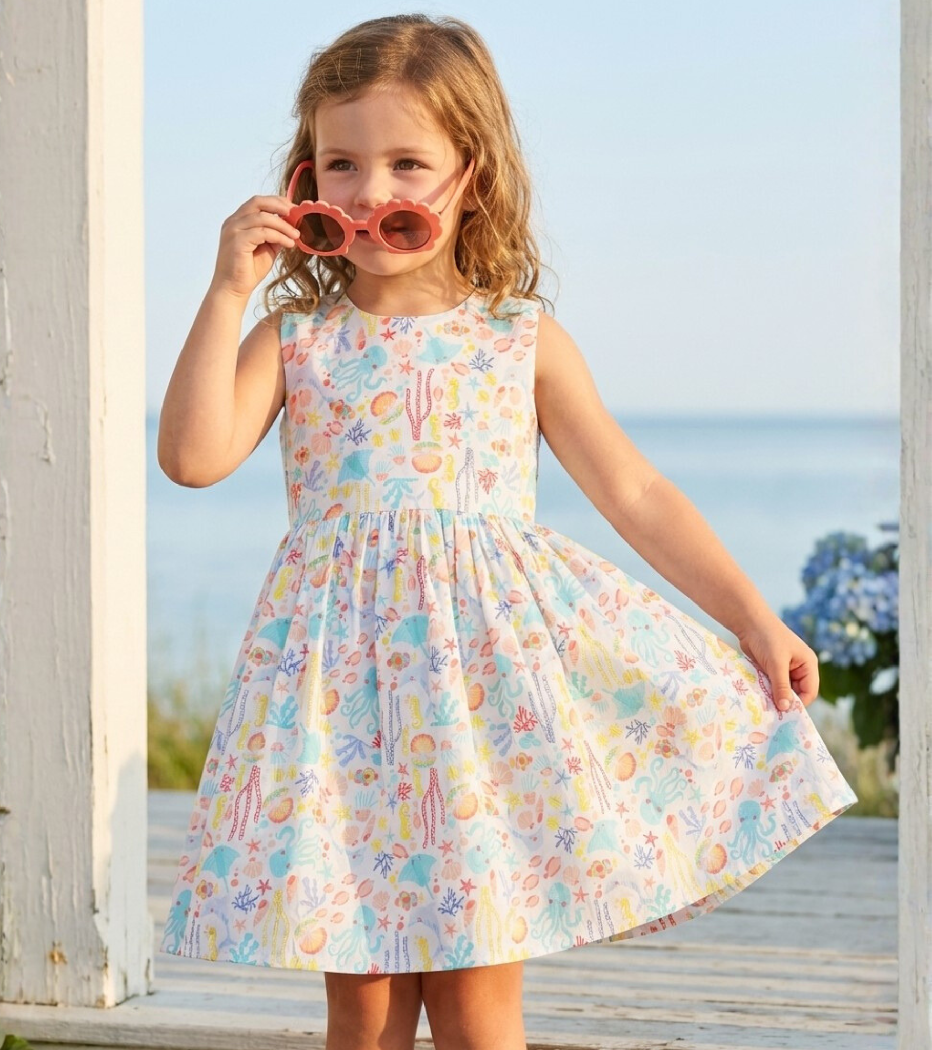 Ariel Marine Print Sundress with Sunglasses