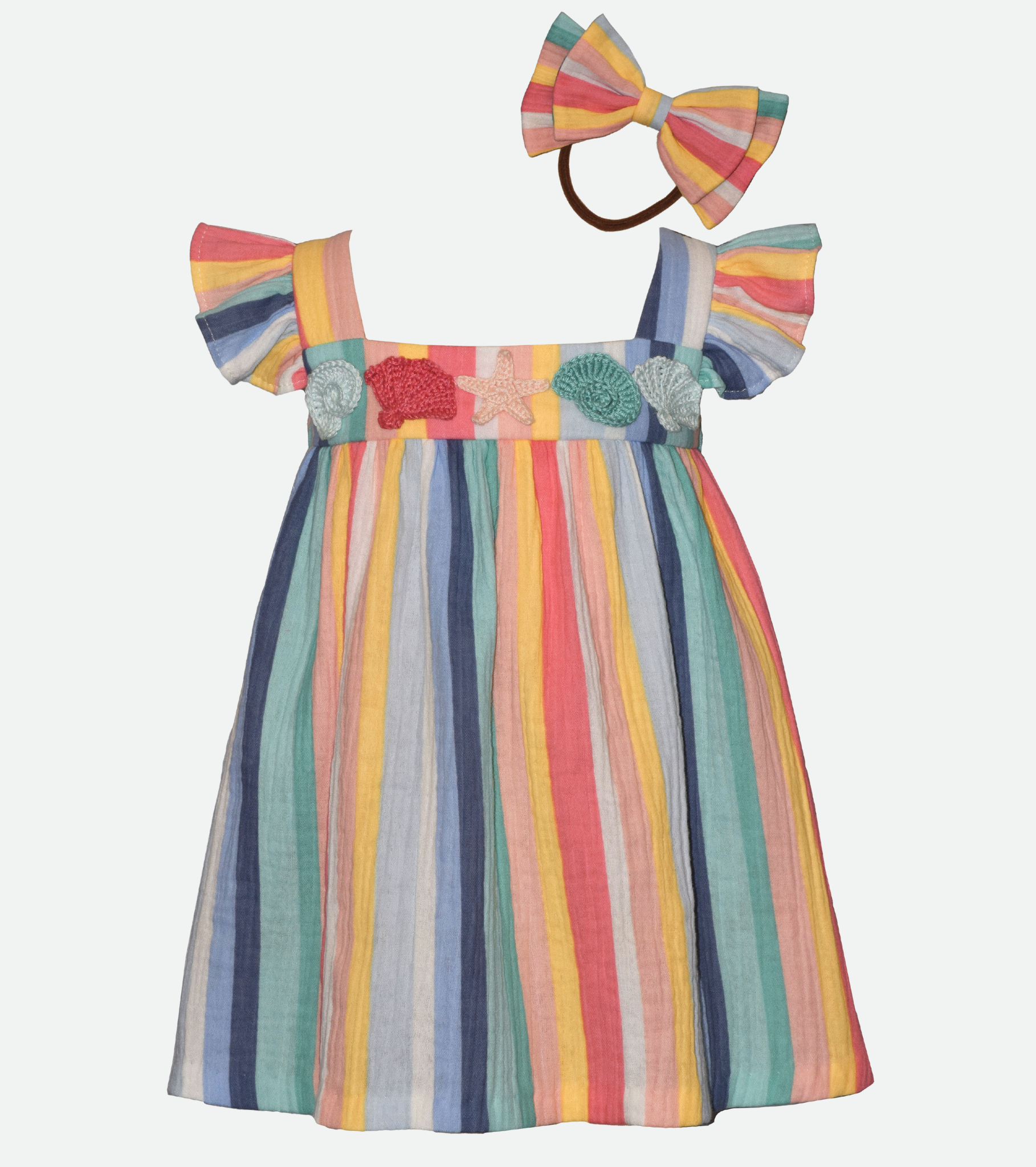 Girls Striped Seashell Dress with Headband