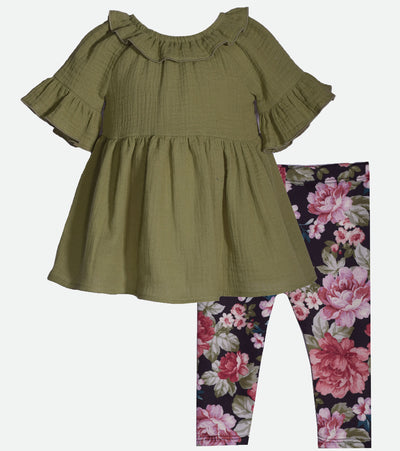 Baby Girls Legging Set Girls Outfit Set Green Floral Set