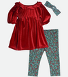 Christmas outfits for girls with red velvet top and legging set