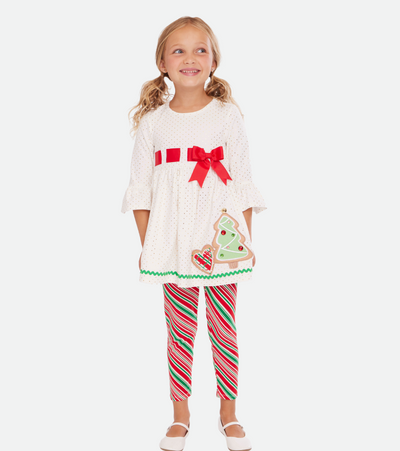 Girls Christmas Outfit with cookie applique and stripped legging set